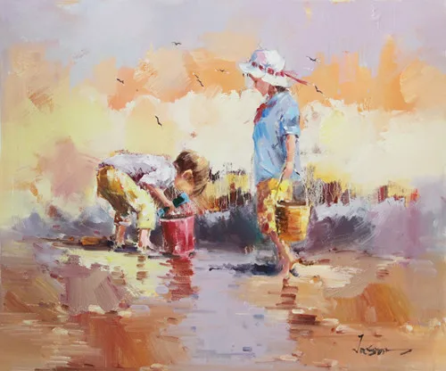 

Handmade Children playing at the beach modern Oil Painting wall art picture hanging art on Canvas for living Room home Decor