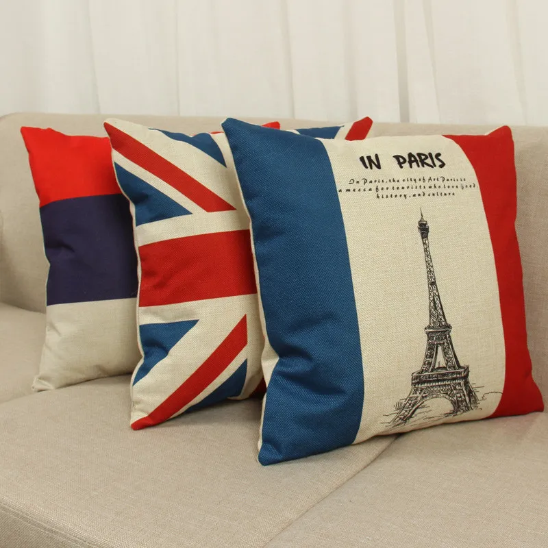 

1Pcs Fashion European Cotton linen pillow cushion Home Throw Pillow Cover Flag cushion Decorative British style pillow case