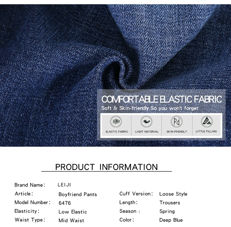 LEIJIJEANS женские потертые джинсы бойфренда с низкой эластичной талией синие повседневные классические женские прямые джинсы размера плюс 6476