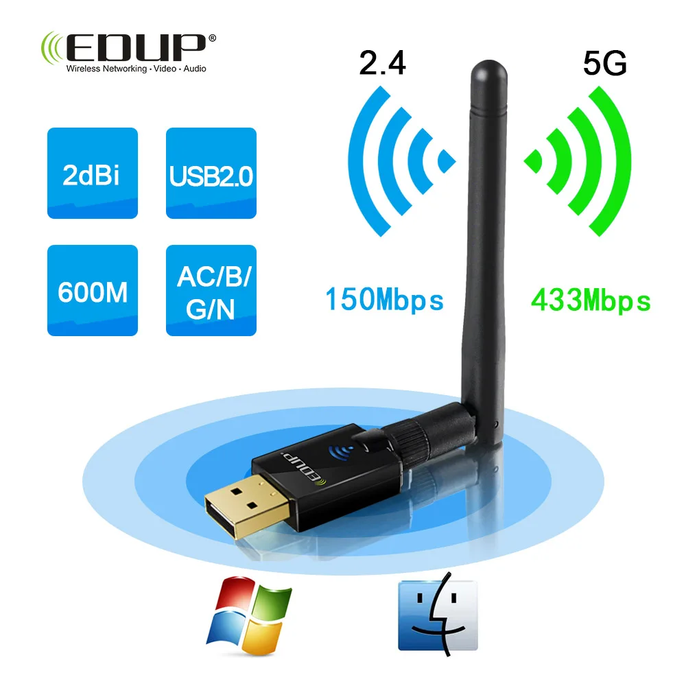 EDUP 5 ГГц USB беспроводной WiFi адаптер 600 Мбит/с Wi-Fi антенна 2dbi приемник 802.11ac Ethernet
