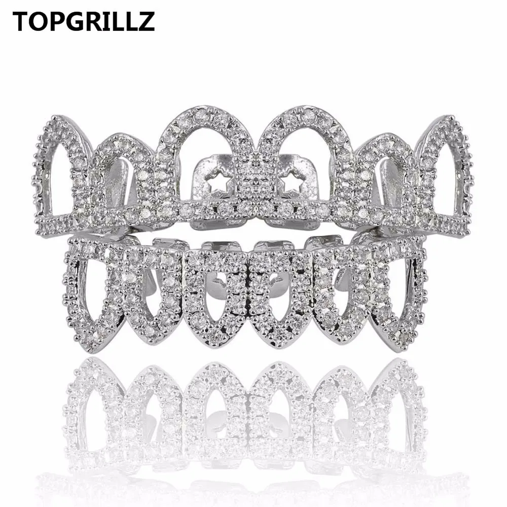 Топ и низ TOPGRILLZ в стиле хип хоп с золотым покрытием отверстиями фианитами микро