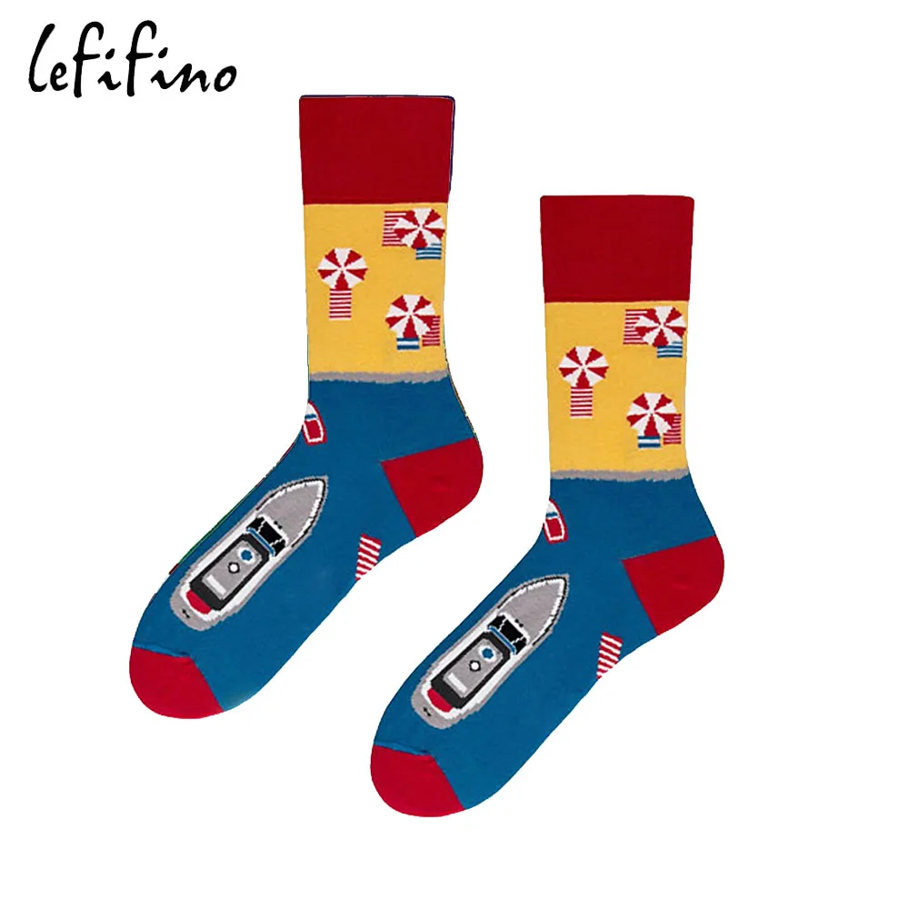 yacht socks Мужские хлопковые носки счастливые Длинные цветные свадебные винные фруктовые носки унисекс корейские Мультяшные необычные женские забавные носки Ne78330 - Цвет: yacht socks