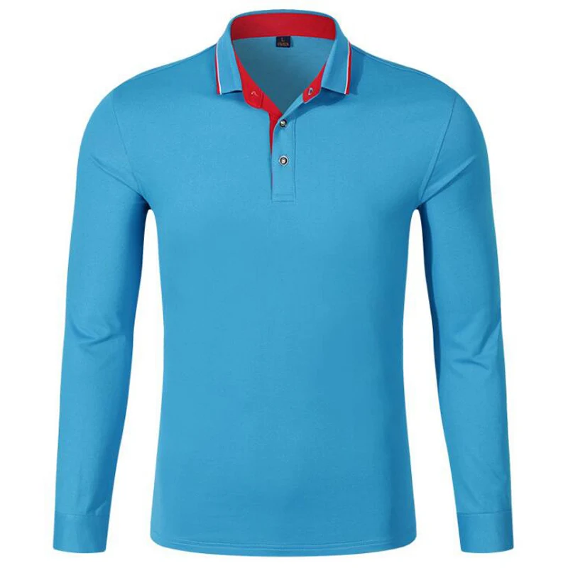 Синий Poloshirt, мужские новые модные рубашки с длинным рукавом, мужские повседневные хлопковые дышащие гольфспортивные футболки с отложным воротником, топы - Цвет: Синий