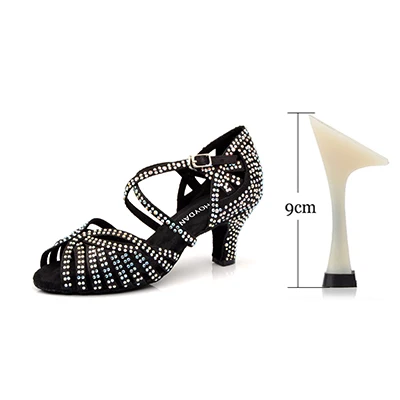 Black 9cm SHOYDANC/Танцевальная обувь; обувь для латинских танцев для женщин; обувь для сальсы; обувь для латинских танцев для девочек; Обувь для бальных танцев; Цвет черный, бронзовый; кожа; Каблук Куба - Цвет: Black 9cm