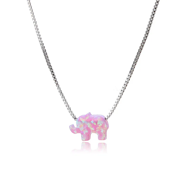 

1pc Pink Elephant Opal Pendant Necklace Copper Link Chain Choker Necklace Fashion Jewelry For Women Lucky