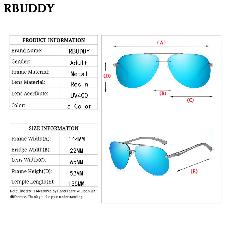 RBUDDY поляризационные солнцезащитные очки с металлической оправой для мужчин