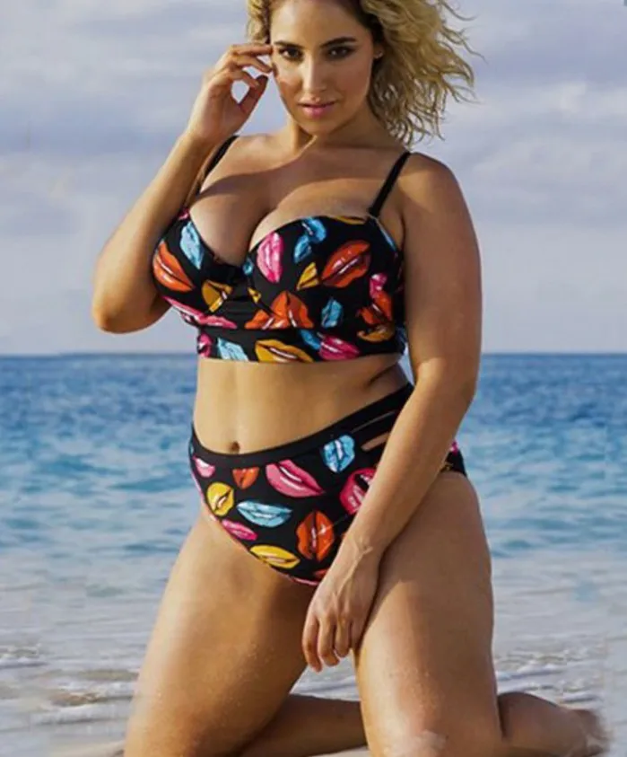 Сексуальное женское бикини с модным принтом высокая талия Sling XL Цельный