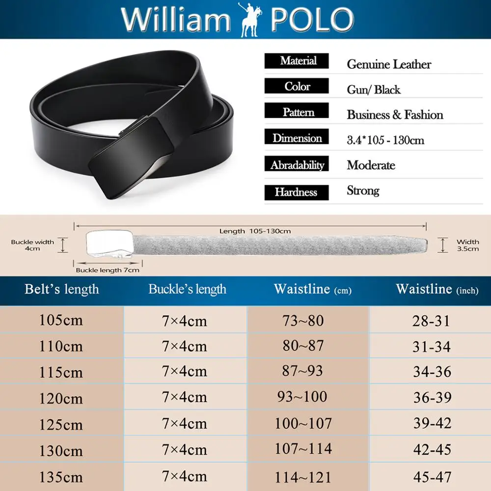 Ремень WILLIAMPOLO мужской из натуральной кожи брендовый роскошный модный