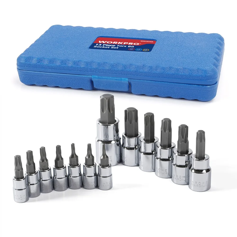 Набор торцевых головок WORKPRO 13 шт. Torx 1/" 3/8" 1/" Dr. Набор торцевых головок домашние наборы инструментов