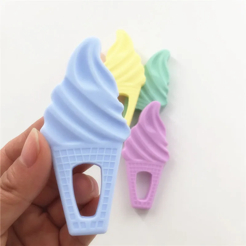 Chenkai 10PCS BPA Free Silicone Ice Cream Teether Pendant DIY Baby Shower Chewing Pacifier Dummy Toy Accessories Candy Color