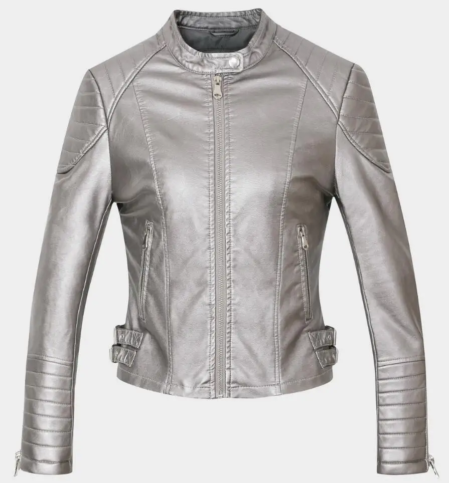 Z002 Silver Брендовая мотоциклетная куртка из искусственной кожи для женщин, зимняя и осенняя Новая модная куртка коричневого цвета на молнии, верхняя одежда, куртка, пальто - Цвет: Z002 Silver