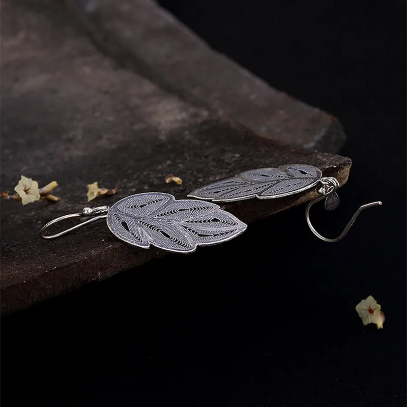 Женские серьги из серебра 925 пробы с листьями|Серьги-подвески| |