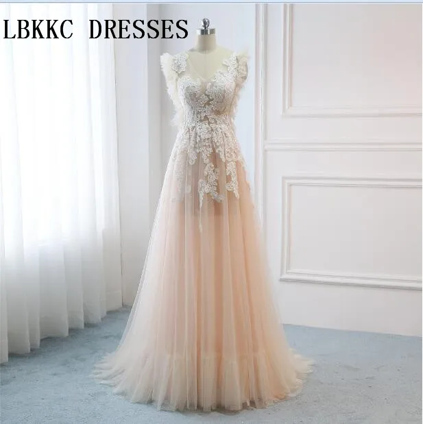

Vestidos De Festa Longo Light Pink Evening Dresses Sleeveless Lace Beaded A Line Long Formal Robe De Soiree Longue 2018