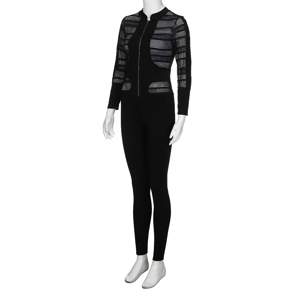 Новый Модный женский сетчатый комбинезон с v образным вырезом и длинными