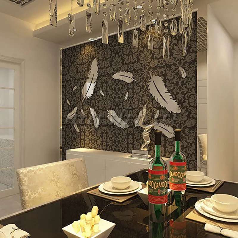 1 набор акриловых зеркальных настенных наклеек 3D в форме перьев DIY домашний декор