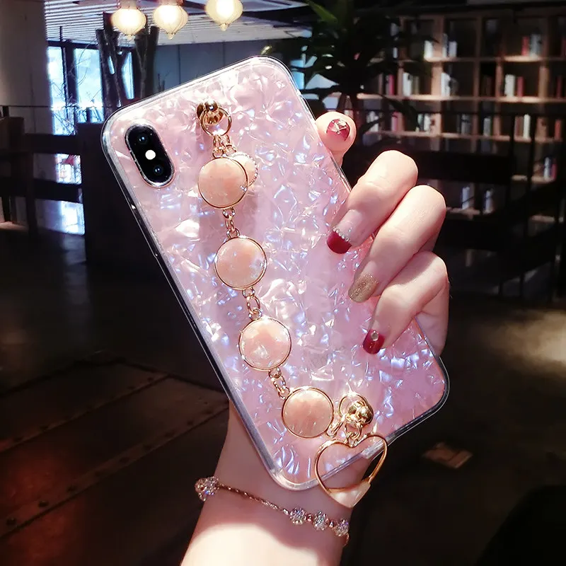 XSMYiss Case For Samsung S7 edge S8 S9 Plus Note 8 Cute Glitter Gemstone Bracelet Pendant Phone case fundas coque |