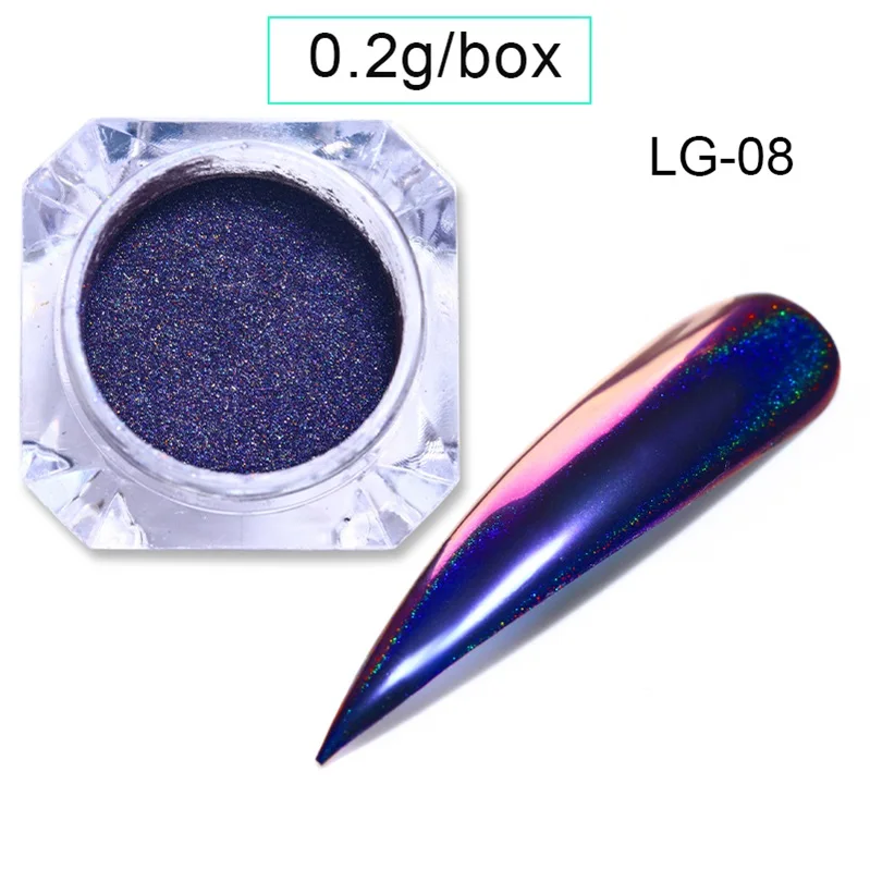 0.2g LG-08 2 шт./компл. лазером для ногтей с блестками Павлин голографическая зеркальный порошок лазерный нейл-арта порошок хромового пигмента DIY украшения 1 шт - Цвет: 0.2g LG-08