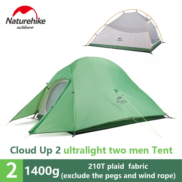 Naturehike Модернизированный облачный 1 2 3 Сверхлегкий тент отдельно стоящий 20D ткань 1-3 человека палатки для кемпинга с бесплатным ковриком - Цвет: 2 person light green