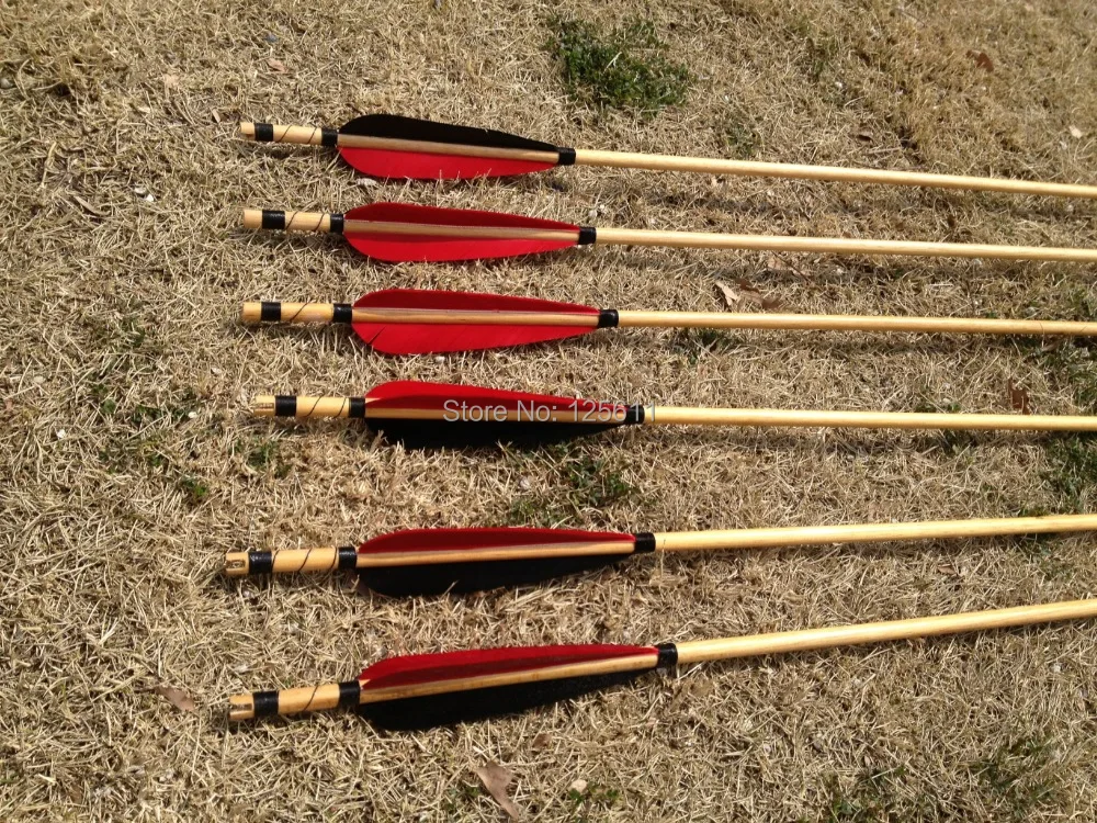 6 шт. красный и черный перо деревянные стрелы ручной работы Турция длинный лук