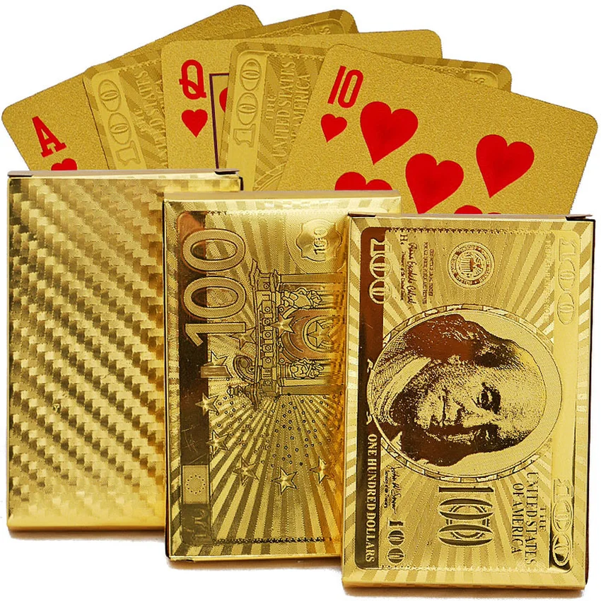 24K золотые игральные карты покер игра колода Золотая фольга набор пластиковые