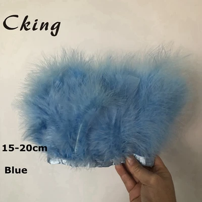 blue 10 метров в длину 15-20 см индейка перья марабу отделка шитье цветные мухи завязывание перо для продажи ремесло украшения центральные украшения свадьбы - Цвет: blue
