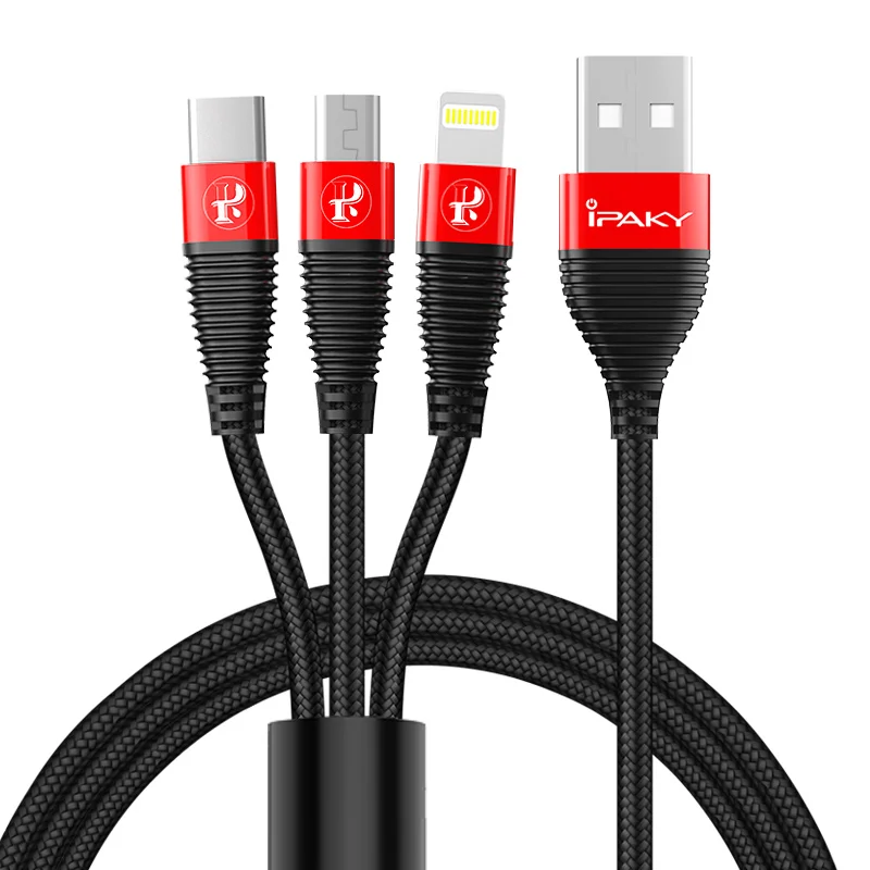 IPAKY 3 в 1 USB кабель 3A для мобильного телефона Micro usb type C зарядный кабель для iPhone XR XS Max X huawei кабель для быстрой зарядки данных - Цвет: red