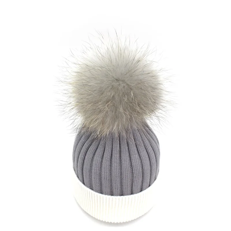 Ditpossible на осень-зиму шапочки Hat Мягкие трикотажные Gorro Шерсть Skullies Повседневная Кепка с воротником из натурального меха енота помпоном шляпы для женщин