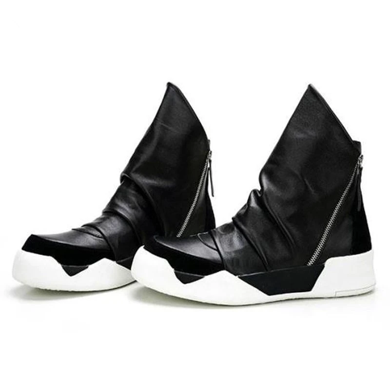 New Natural Leather Martins Boots Men England Style High Top Zipper Work Autumn Design Black Casual Shoes | Обувь