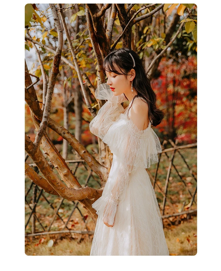 YOSIMI летнее бежевое кружевное длинное женское платье Vestidos богемная туника с длинным рукавом и круглым вырезом вечернее платье длиной до щиколотки