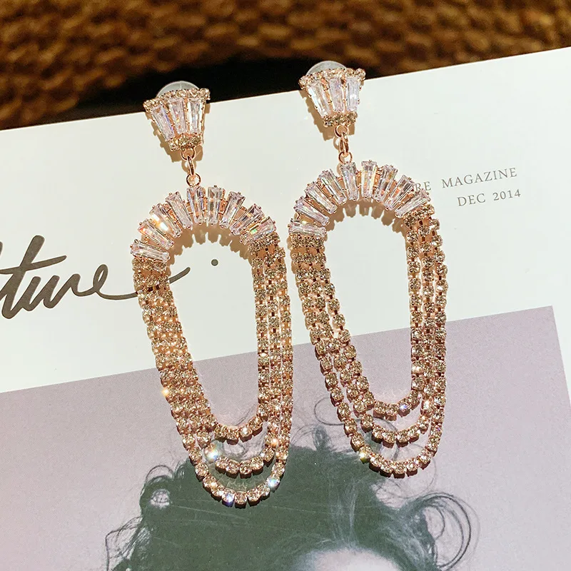 Super Flash Rhinestone U-shaped earrings European and American fashion exaggerated temperament long tassel | Украшения и