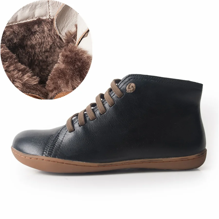 black fur Мужские зимние ботинки из натуральной кожи, Весенняя мужская обувь на плоской подошве, короткие коричневые ботинки с мехом, мужские ботинки на шнуровке - Цвет: black fur