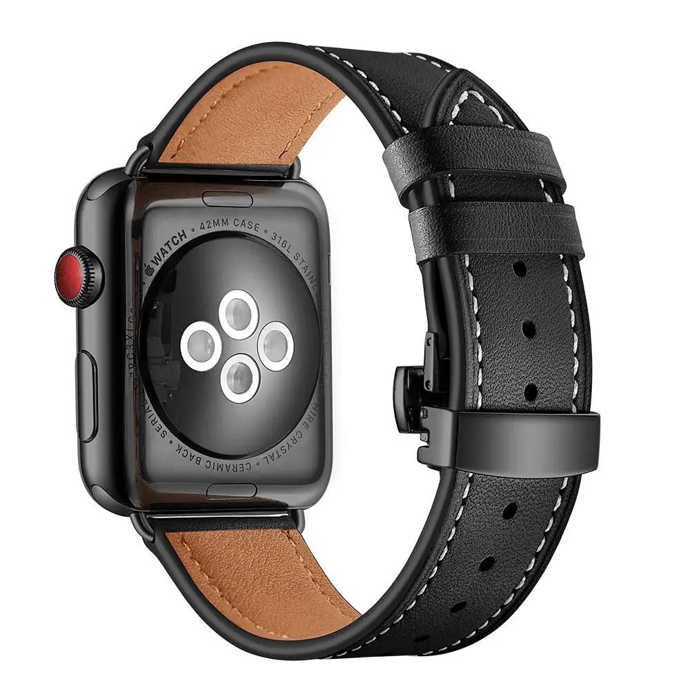 Итальянский ремешок из натуральной кожи для Apple watch, 4 ремешка, 44 мм, 40 мм, iWatch, 42 мм, 38 мм, браслет с бабочкой и пряжкой, Apple watch 3, 2, 1