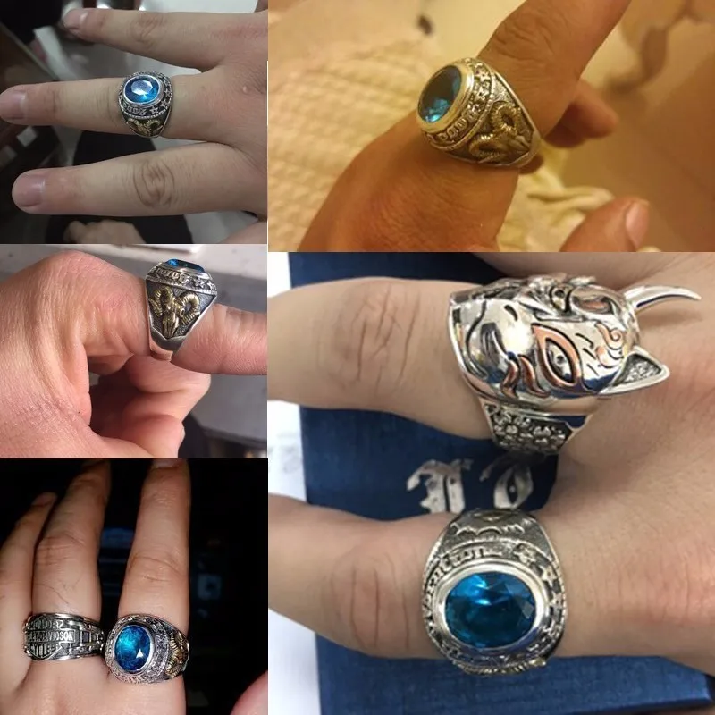 ZABRA, 925 серебро, голубой циркон, мужское кольцо, ретро стиль, камень, панк-рок, золото, голова овцы, тайские, ручной работы, женские кольца, Стерлинговое серебро, ювелирные изделия