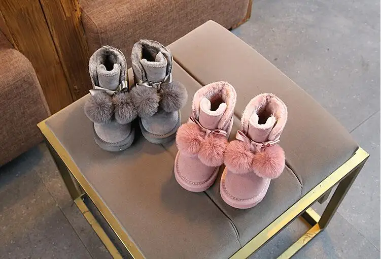 Winter non-slip Children's snow boots girls fur thick warm boots baby ball children's boots pink Girls Boots boas para nina