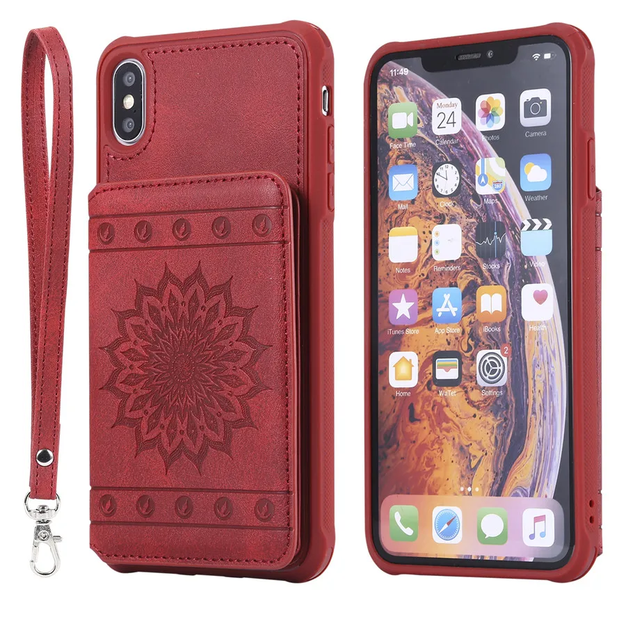 Red Роскошный кожаный чехол-бумажник для IPhone X XS MAX XR 8 6 6S 7 Plus 5 5S SE держатель для карт подставка чехол для samsung Note 9 8 S8 S9 Plus - Цвет: Red