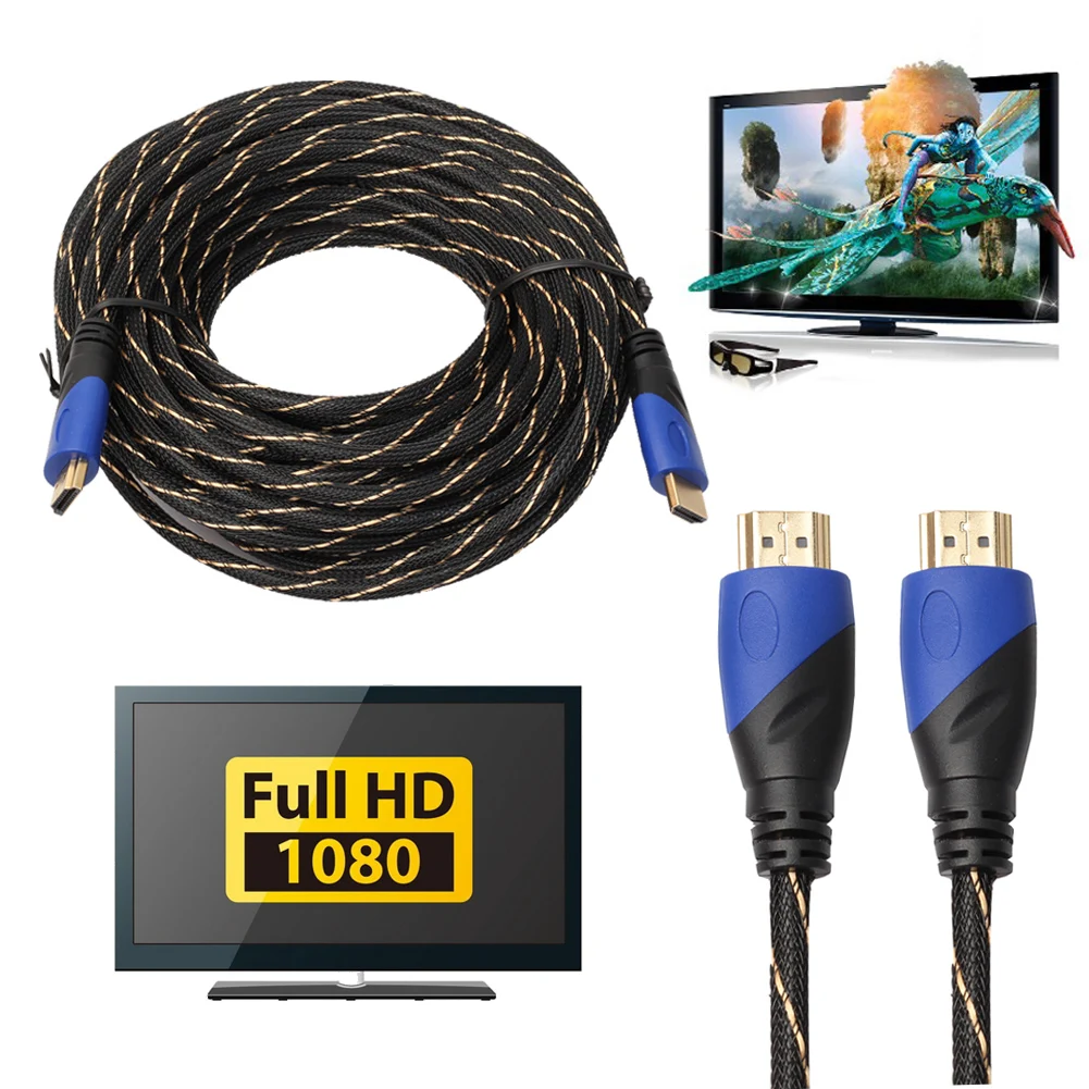 ALLOYSEED 10 м/15 м Новый Плетеный hdmi кабель Позолоченный соединитель V1.4 AV 1080 P HD 3D кабели