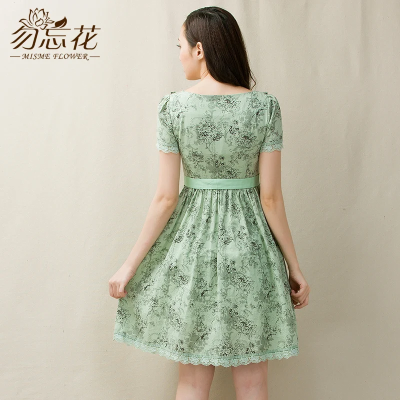 Do not forget to spend summer in the green dress 2016 pure cotton printing sub slim waistband short sleeved | Женская одежда