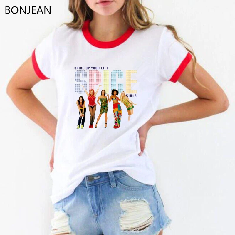 Женская футболка с принтом Spice girls белая топы модные Графические футболки уличная