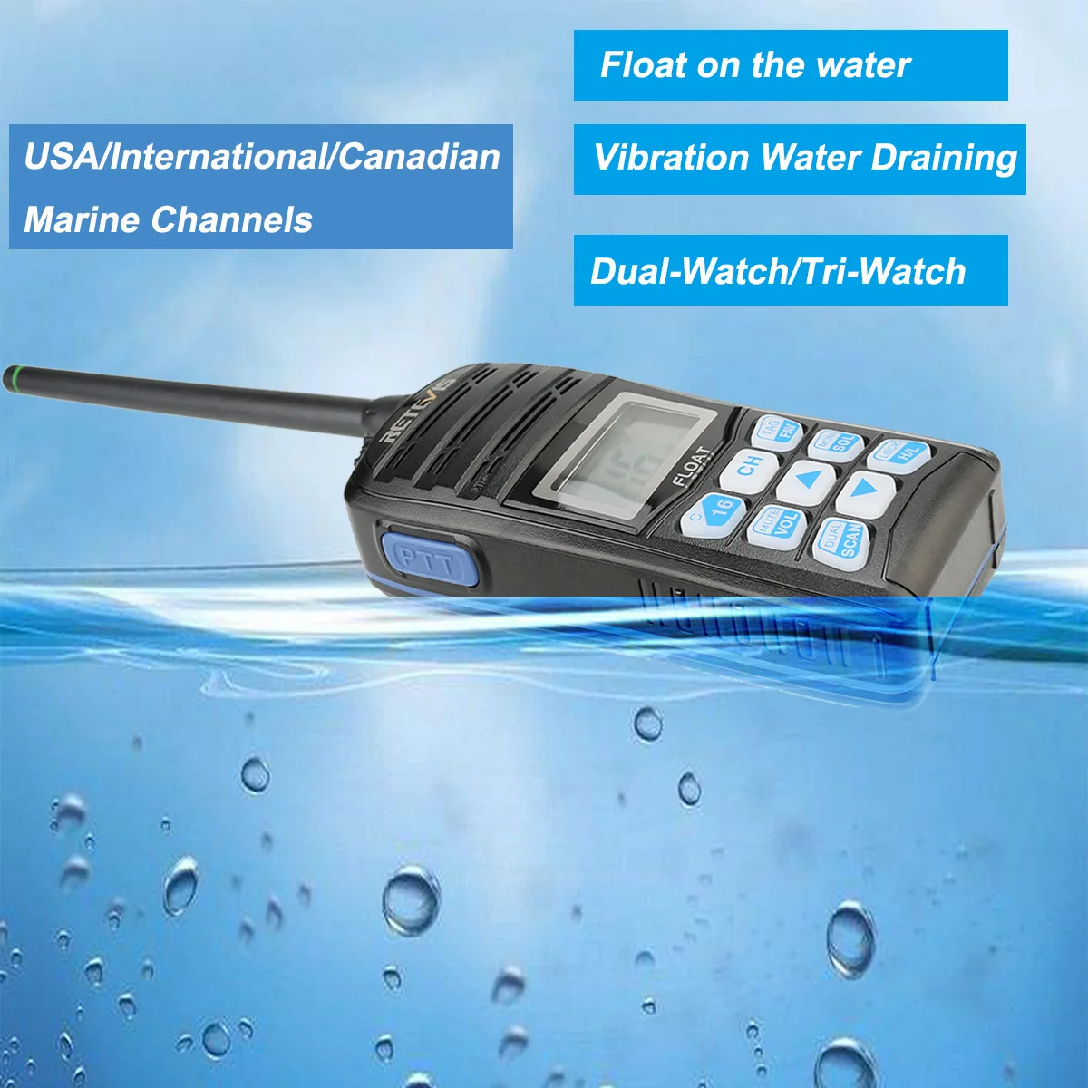 Retevis RT55 5 Вт Морской рации IP67 Водонепроницаемый VHF США/Международный/канадский морской каналы NOAA оповещения о погоде