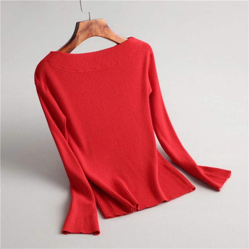 Fincati Women Sweater 2018 Winter New Arrival 9 Colors Slash Neck Long Split Sleeves Casual Tops Autumn Knitted Pullover Female | Женская