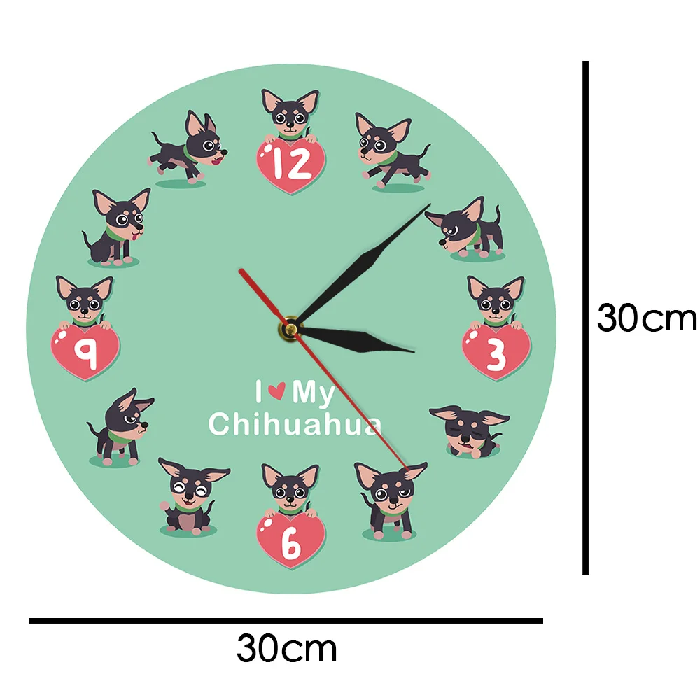 Милые Chi-chi Chihuahueno Мультяшные настенные Clcok I Love My Chihuahua уникальные настенные художественные современные акриловые настенные часы декоративные настенные часы