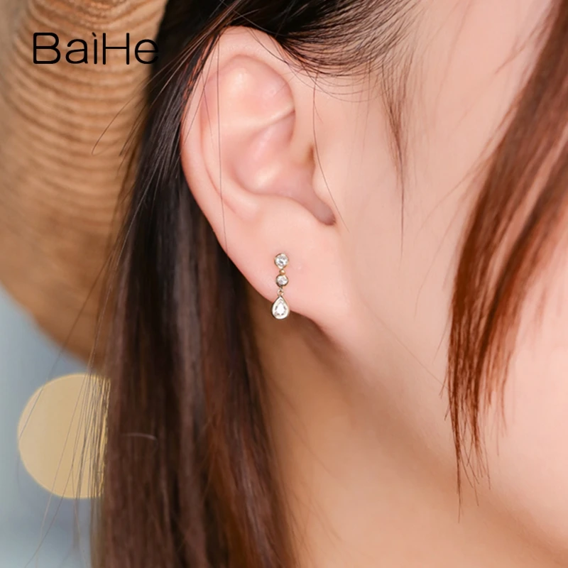 BAIHE Solid 14 K желтое золото(AU585) около 0.30ct F-G/SI натуральные бриллианты свадебные женские модный подарок для ювелирных изделий серьги