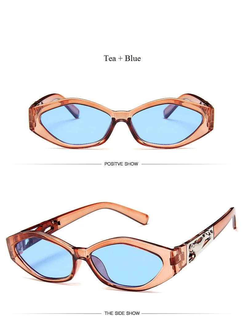 Tea Blue New Sunglasses Fashion Brand Ladies Sun Glasses Small Frame Cat Eye Cool White 3D Leopard Frame Black Yellow Blue Lens - Цвет линз: Tea Blue