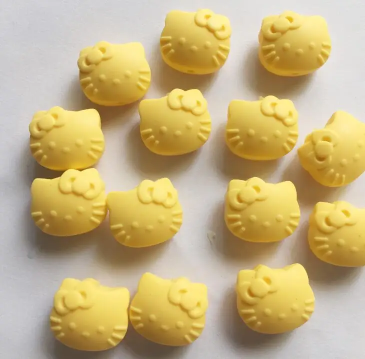 Бежевый 20 шт./лот мультфильм hello kitty Силиконовый бисер ребенок Прорезывание Зубов Бисер безопасный пищевой сорт для кормления Жевательная Кошка Китти Силиконовые Бусины - Цвет: Бежевый