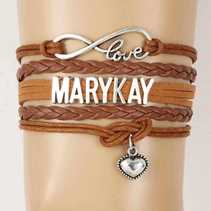 10 шт./партия) Бесконечная любовь MARY KAY Подвеска для браслета в форме сердца кожаный браслет-шнурок браслеты и браслеты для женщин и мужчин ювелирные изделия 6 цветов - Окраска металла: brown