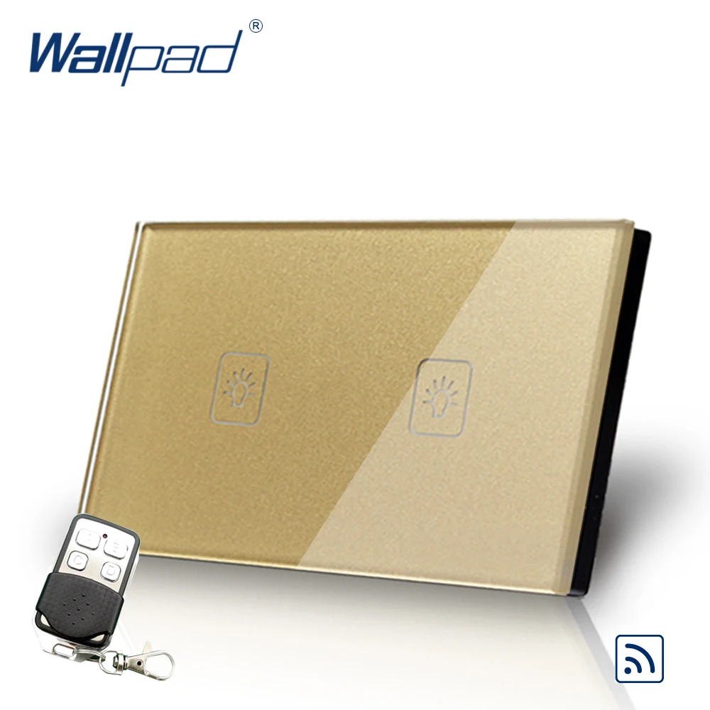Беспроводная 2 Gang 118*72mm AU USA Wallpad Золотое закаленное стекло Way 3 Intermediate Touch Remote Control