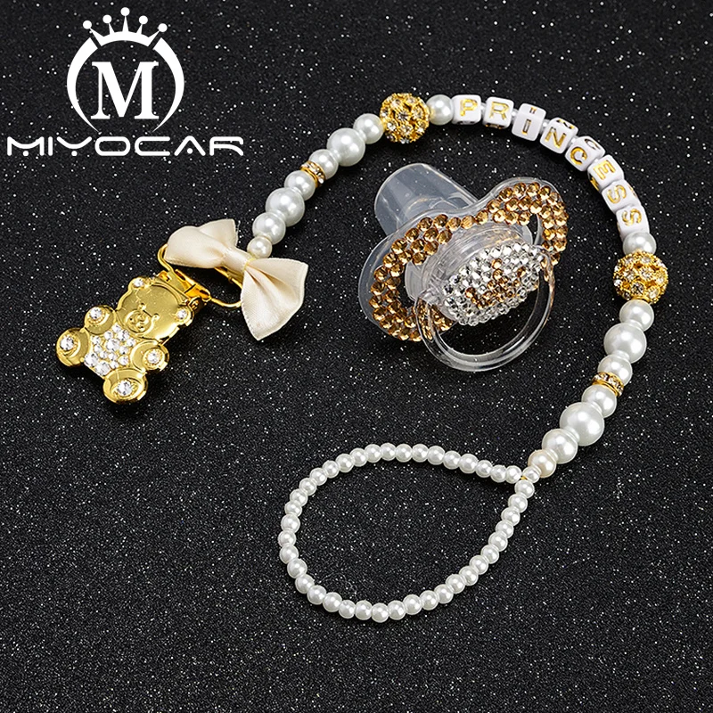MIYOCAR золото bling Медвежонок соска клип держатель с зажимом для соски пустышки