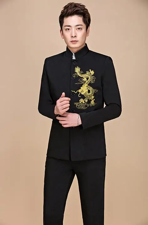 Китайский костюм туника с вышивкой и воротником стойкой мужской для сцены одежда