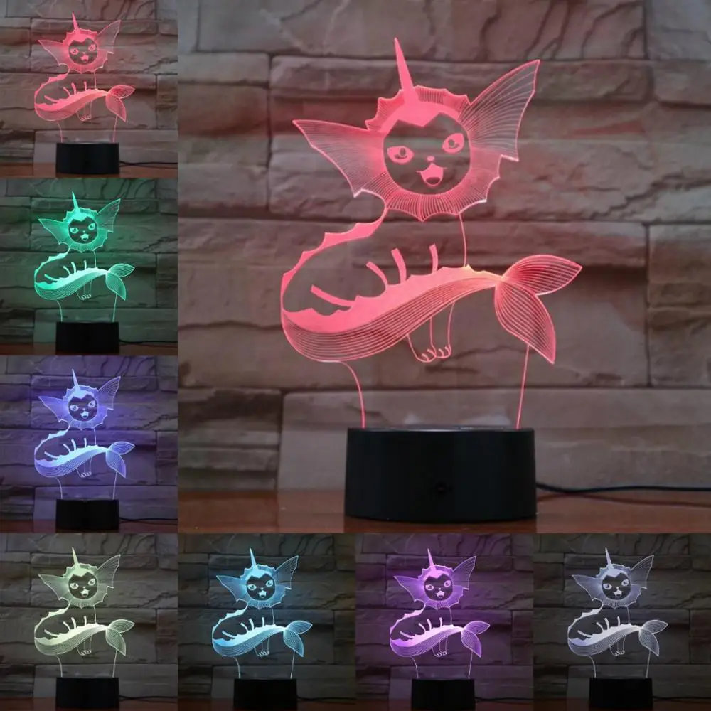 Vaporeon Eevee мультфильм 3D лампа Покемон игровые фигурки ночник RGB светодиодный шарик многоцветный детский подарок Детская игрушка праздничные гаджеты