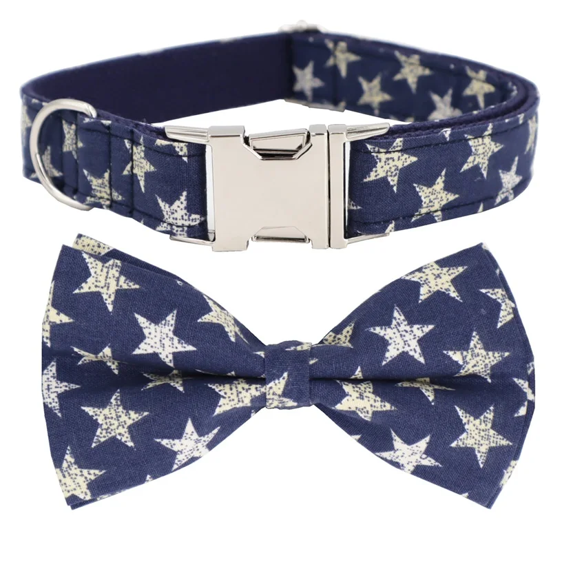 collar bow 4-го июля ошейник и поводок с галстуком-бабочкой темно-синий звездный ошейник для собак - Цвет: collar bow